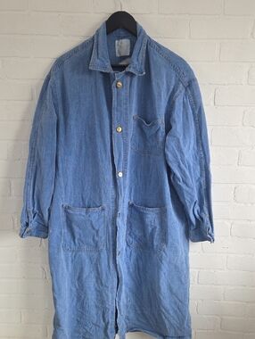 Vintage Light Blue Long Denim Trench Coat